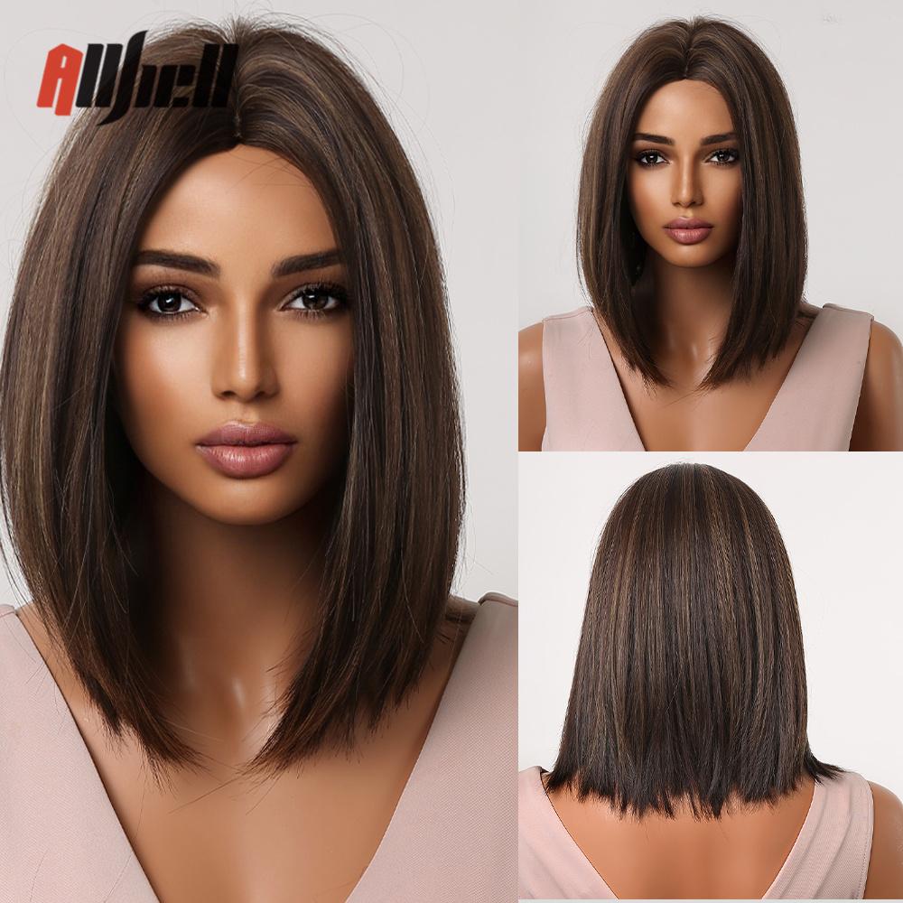 Synthetic Bob Hair Wig with Bangs Ombre Platinum Blonde Cosplay Wigs for Women Short Heat Resistant Female Daily Lolita Wavy Wig