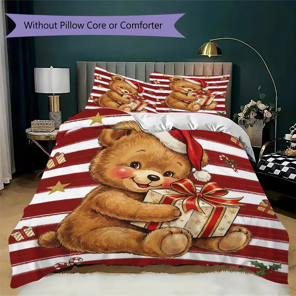 Christmas Bunny Pattern Bedding uilt Set uilt Cover Pillowcase Home Decoration Birthday Gift (1 * duvet cover + 2 * pillowcase without core)_XIA