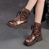 Retro Thick Soled Romand Sandals Genuine Leather Peep Toe Comfortable Women Platform Shoes