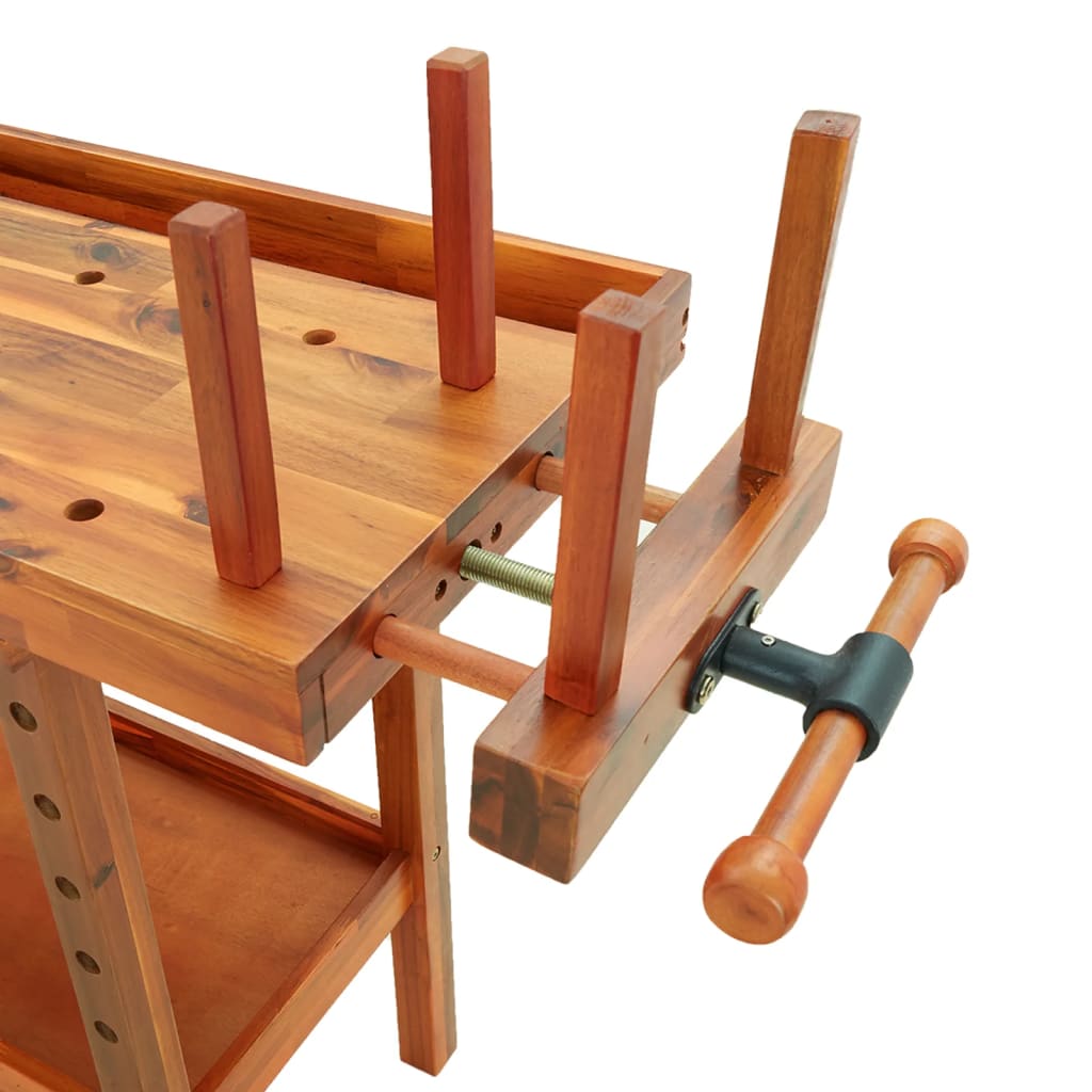 Workbench with Drawers and Bench Vises 124x52x83 cm Acacia Wood