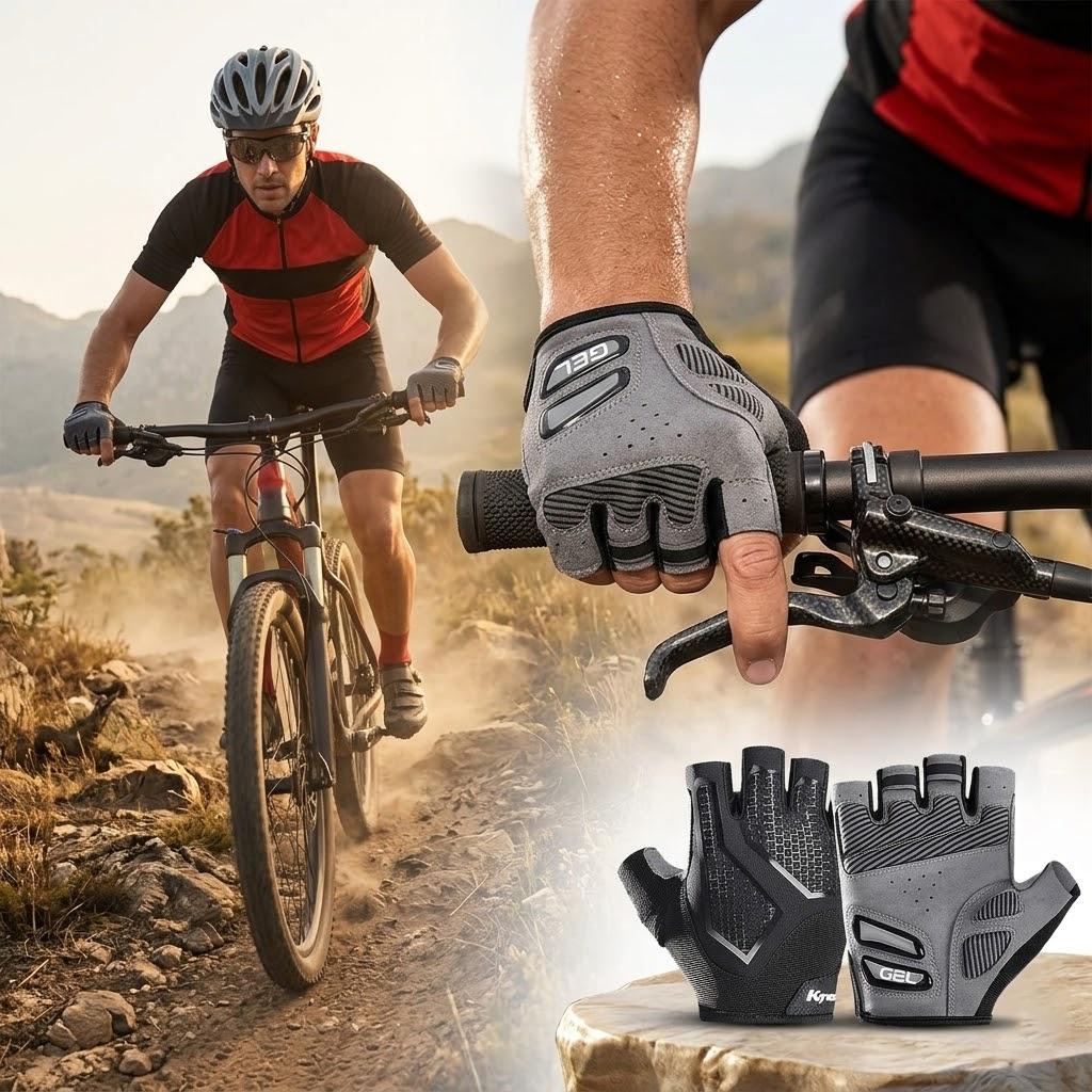 Summer Half Finger Mountain Road Bike Gloves Black Liquid Silicone Shock Absorbent Breathable Wear Resistant Exercise Bike Fitne