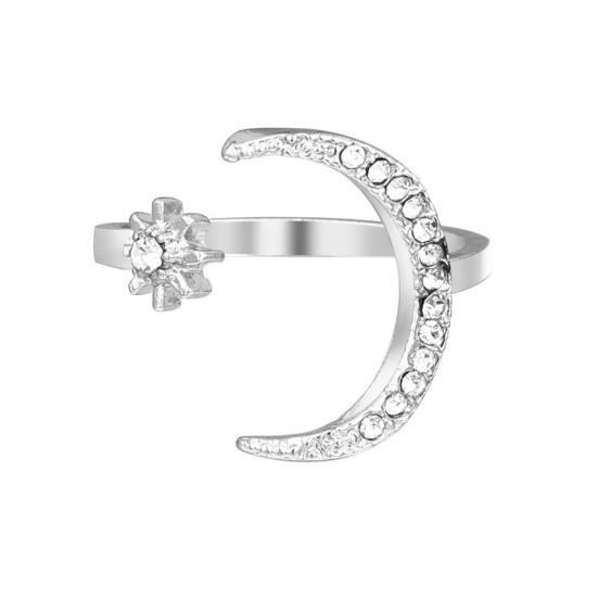 Женское открытое кольцо в форме луны, регулируемое кольцо со стразами для выпускного вечера, вечерние, женское кольцо на костяшку пальца