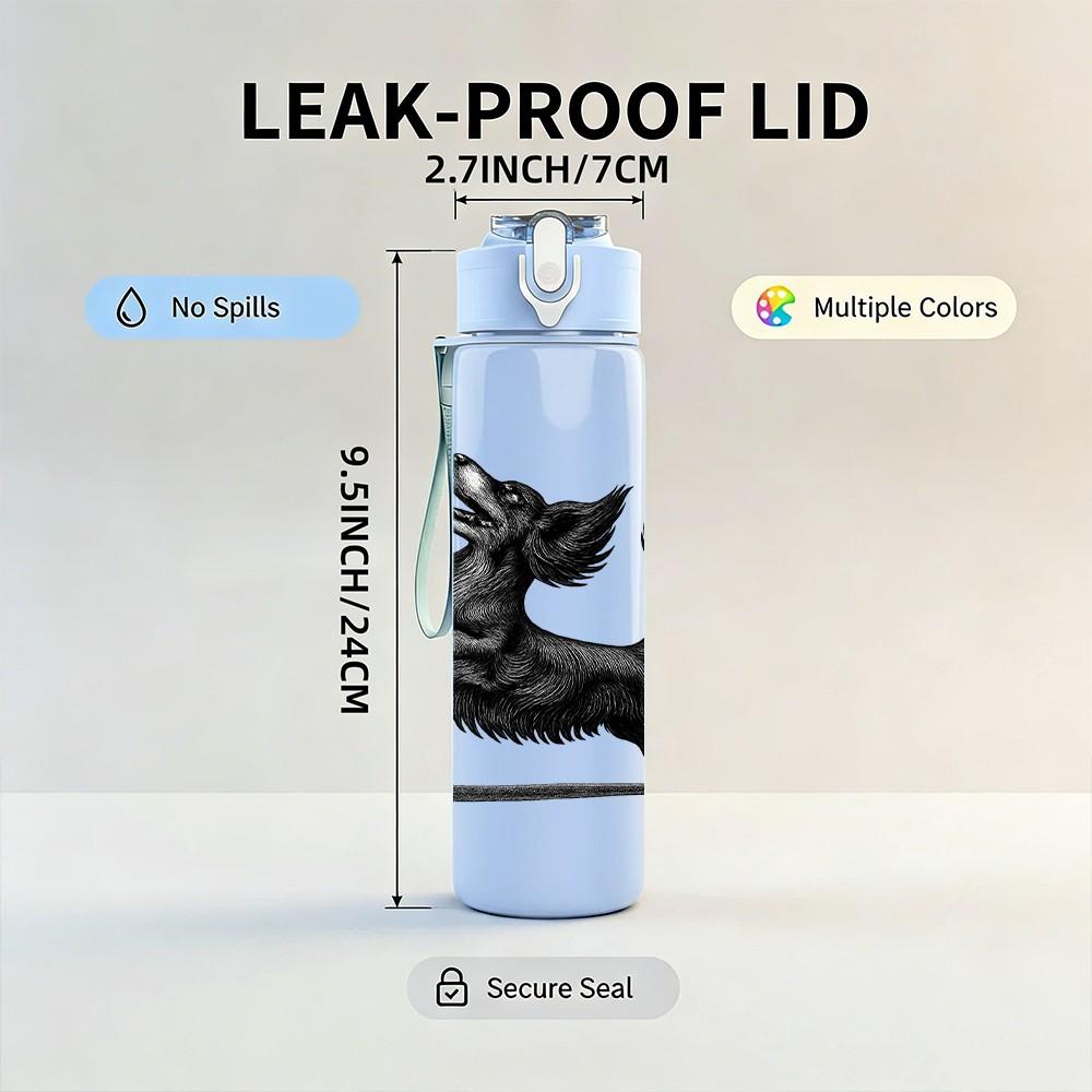 1PC Running Black Wolf Cartoon 750ml Color Plastic Sports Water Bottle Leakproof Flip Straw Lid Suitable for Sports Office Home Use