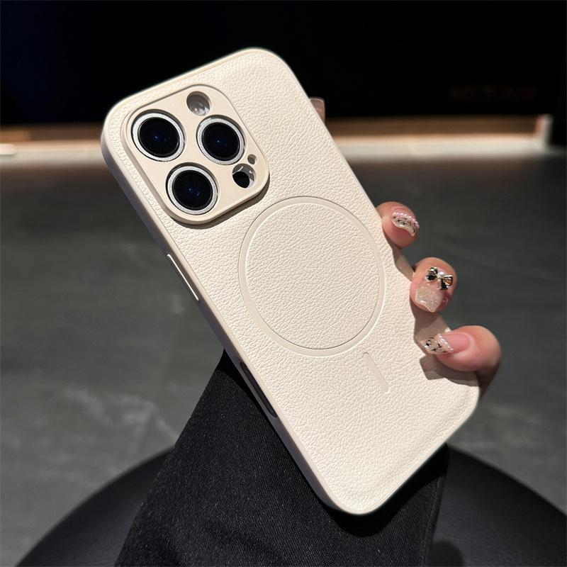 Solid Color Pu Leather Texture Magsafe Matte Case For iPhone 16 15 14 Plus 13 12 Pro Max Magnetic Wireless Charge Bumper Cover