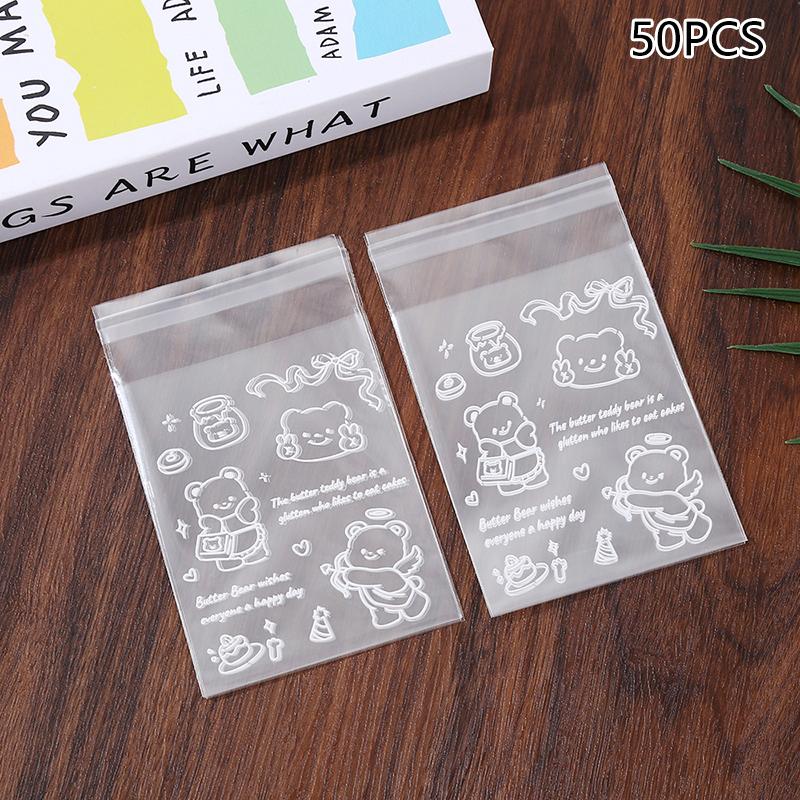 50Pcs Butter Bear Biscuit Opp Self-Adhesive Bag Candy Chocolates Dessert Self Sealing Bag Gift Bag Card Storage Bag