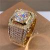 Fashionable Men's Ring Gold Set Zircon Engagement Proposal Ring Size 8-13