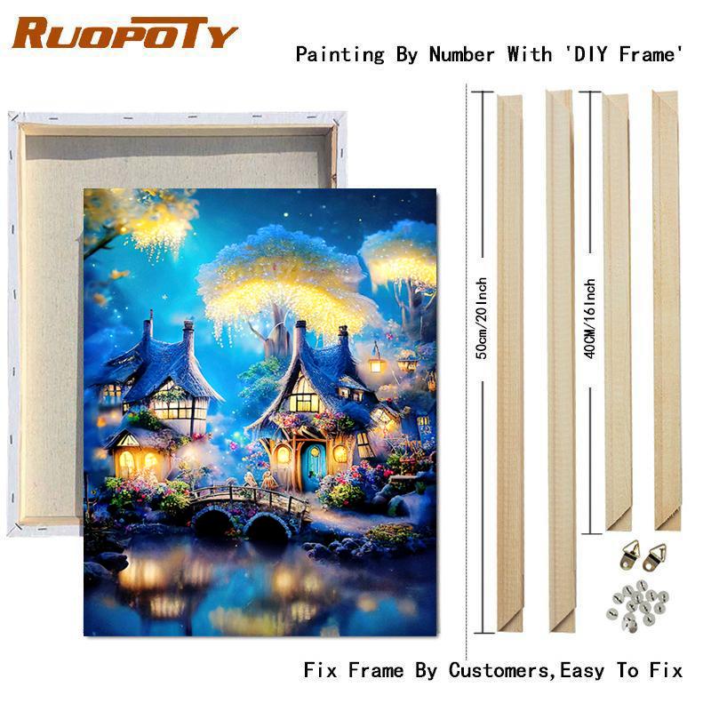 RUOPOTY Frame Diy Painting By Numbers Kit Forest House Picture Drawing Coloring By Numbers For Adults Handicrafts Home Decors