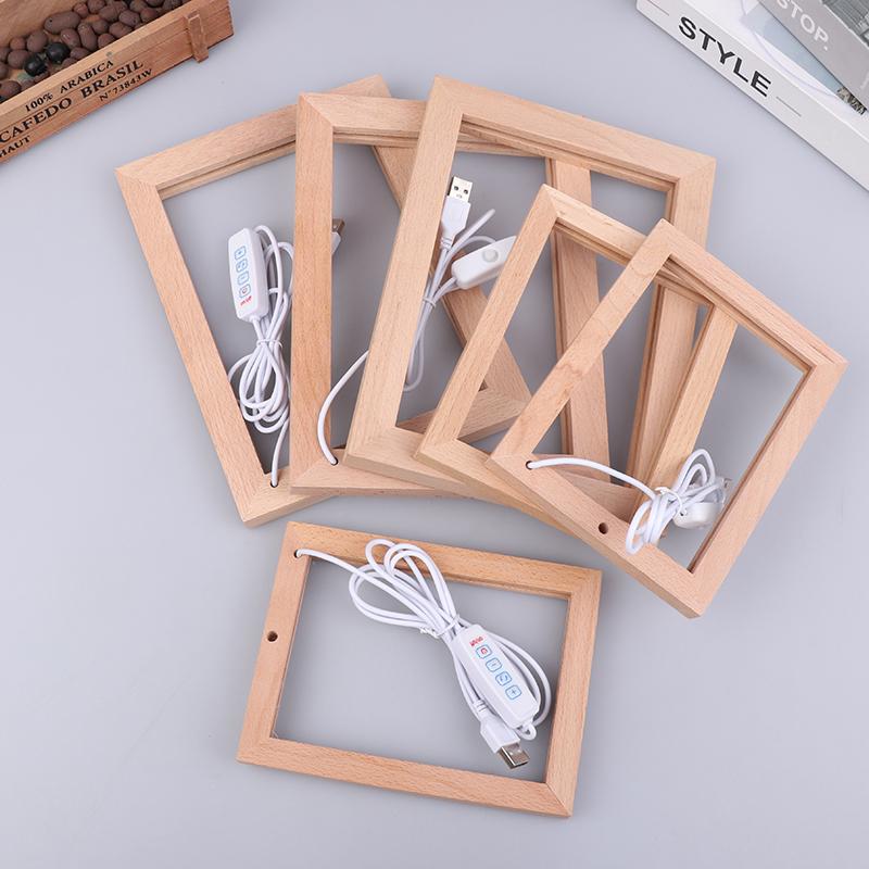 Светящаяся фоторамка, настольные фоторамки, светящийся держатель, простая 3D-светильник, декоративная светодиодная подсветка, деревянная USB-светодиодная фоторамка