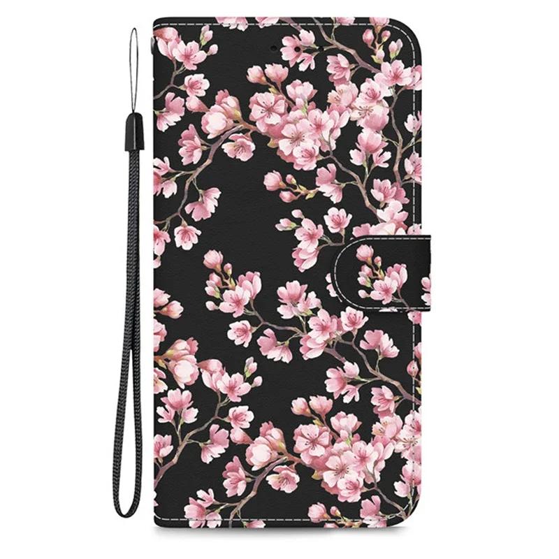 Case on For Samsung Galaxy A15 A05s A05 A25 A24 A14 4G A34 A54 5G A155 A156 A256 Leather Flip Stand Phone Cover Cute Flower Capa