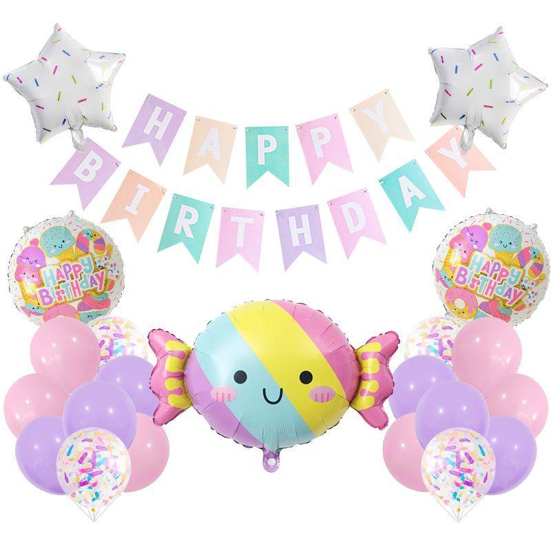 Ice Cream Aluminum Film Balloon Flag Set Cake Children's Birthday Arrangement Party Decoration Supplies