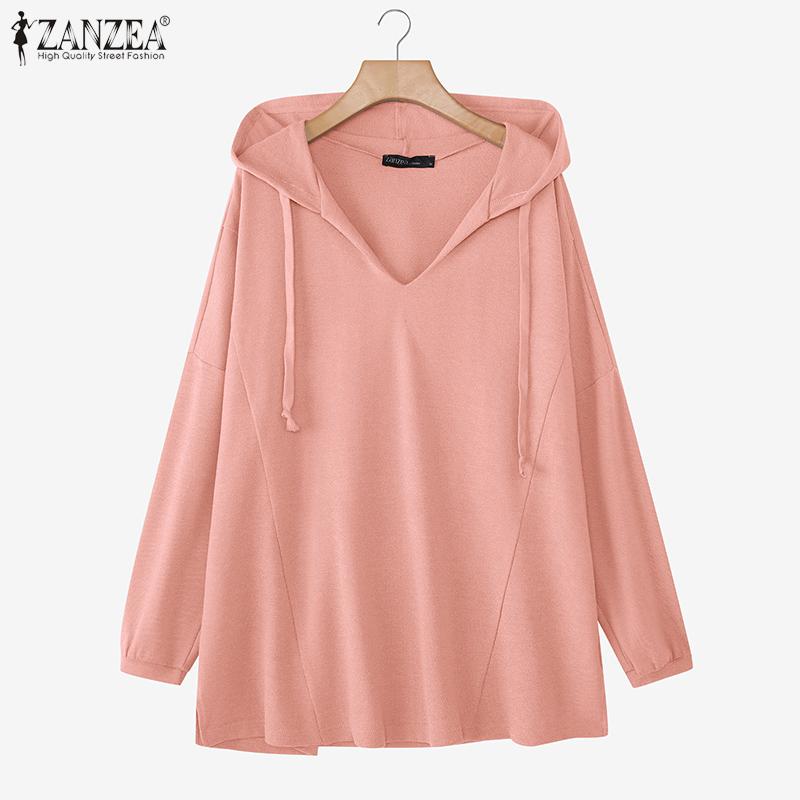 ZANZEA Women Casual V-Neck Long Sleeve Autumnn Pullover Thin Hoodies