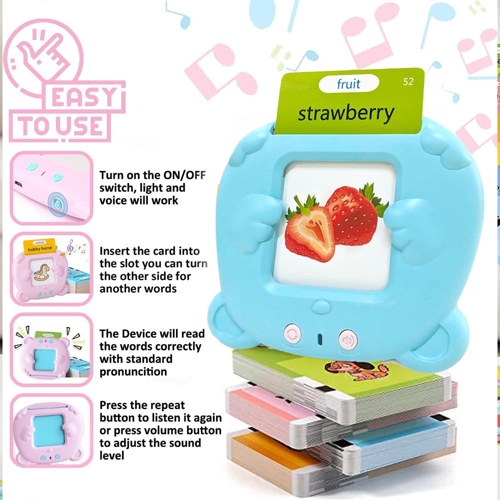 Talking Flash Cards for Kids Early Learning Educational Toy with Audio Sounds Montessori Language Development Toddler Flashcards