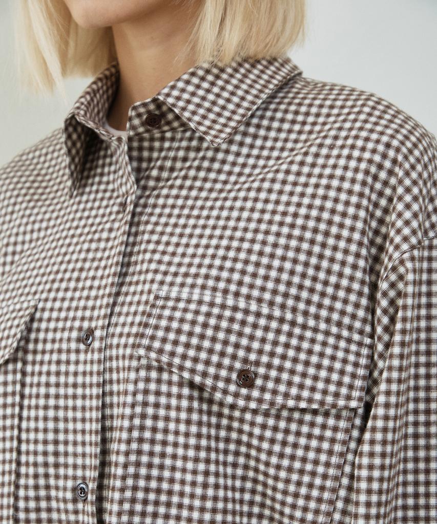 IHR Oversized Gingham Check Shirt / Brown
