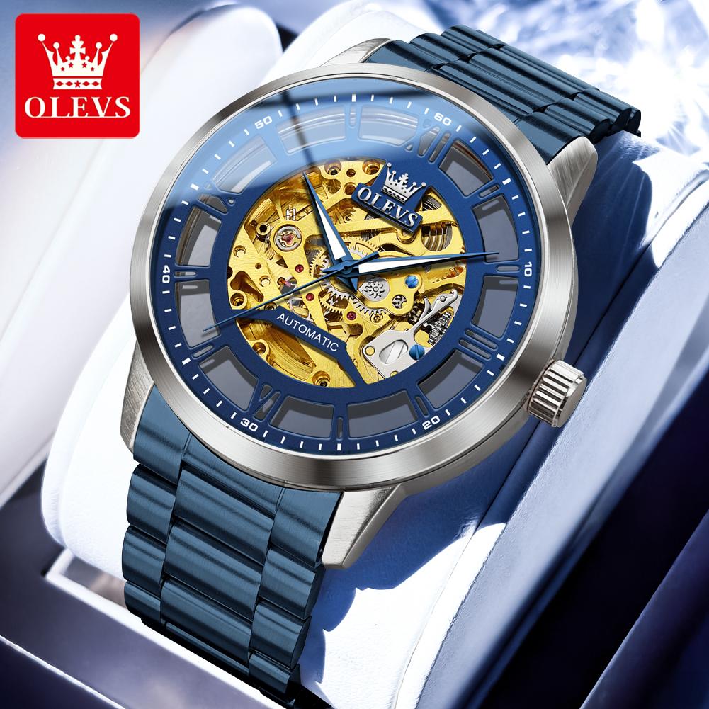 OLEVS Automatic Watch for Men Fully Hollow Personality Mechanical Men's Watches Luxury Brand Original Waterproof Wristwatch 6728