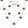 Ожерелье-браслет из черных бусин с цветком для женщин, из нержавеющей стали с золотым покрытием, женская шейная цепочка, ожерелья, браслеты, набор с цирконами