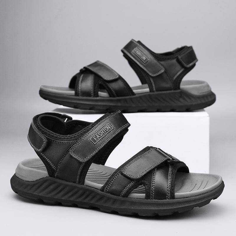 Брендовые мужские летние новые сандалии и тапочки мужские кожаные сандалии для взрослых на толстой подошве пляжная обувь нескользящие кожаные сандалии с открытым носком