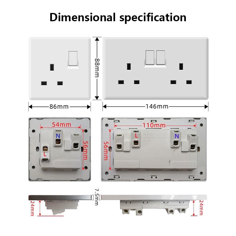 UK 13A Wall Power Socket with USB Type-c 18W Quick Charge Outlet Plug,White Universal Light Switch Double Usb Electrical Socket
