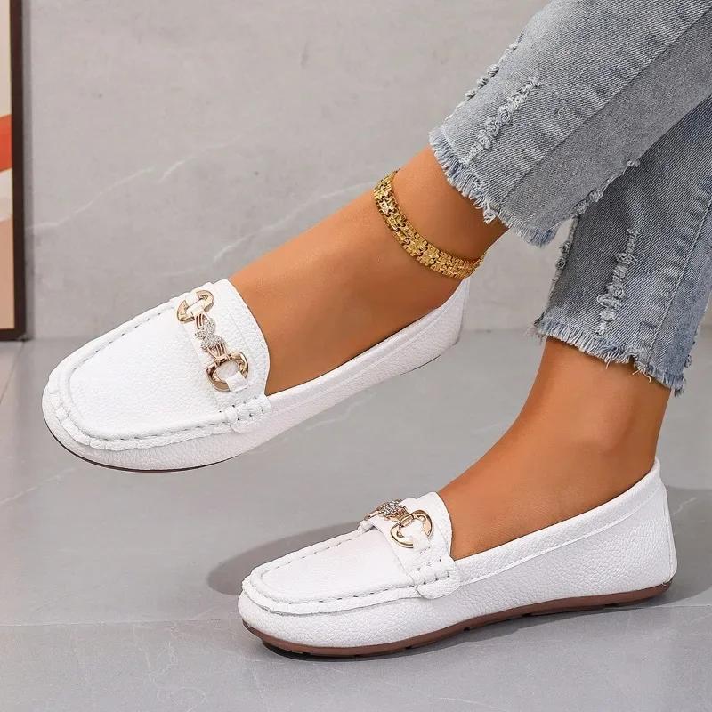 Spring Autumn Solid Color Women's Flat Shoe Fashionable Round Toe Low Heel Casual Large Size Slip-on Women's Flat Shoes