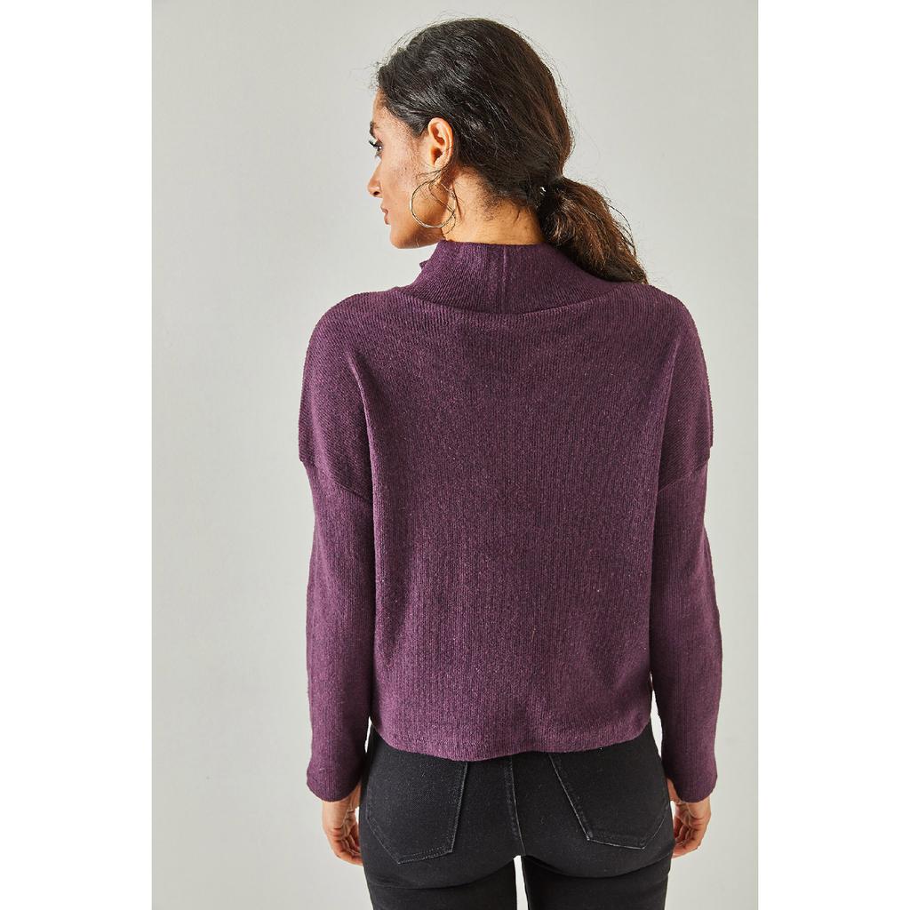 Женский черный свитер с высоким воротником на молнии Kzk-19000640