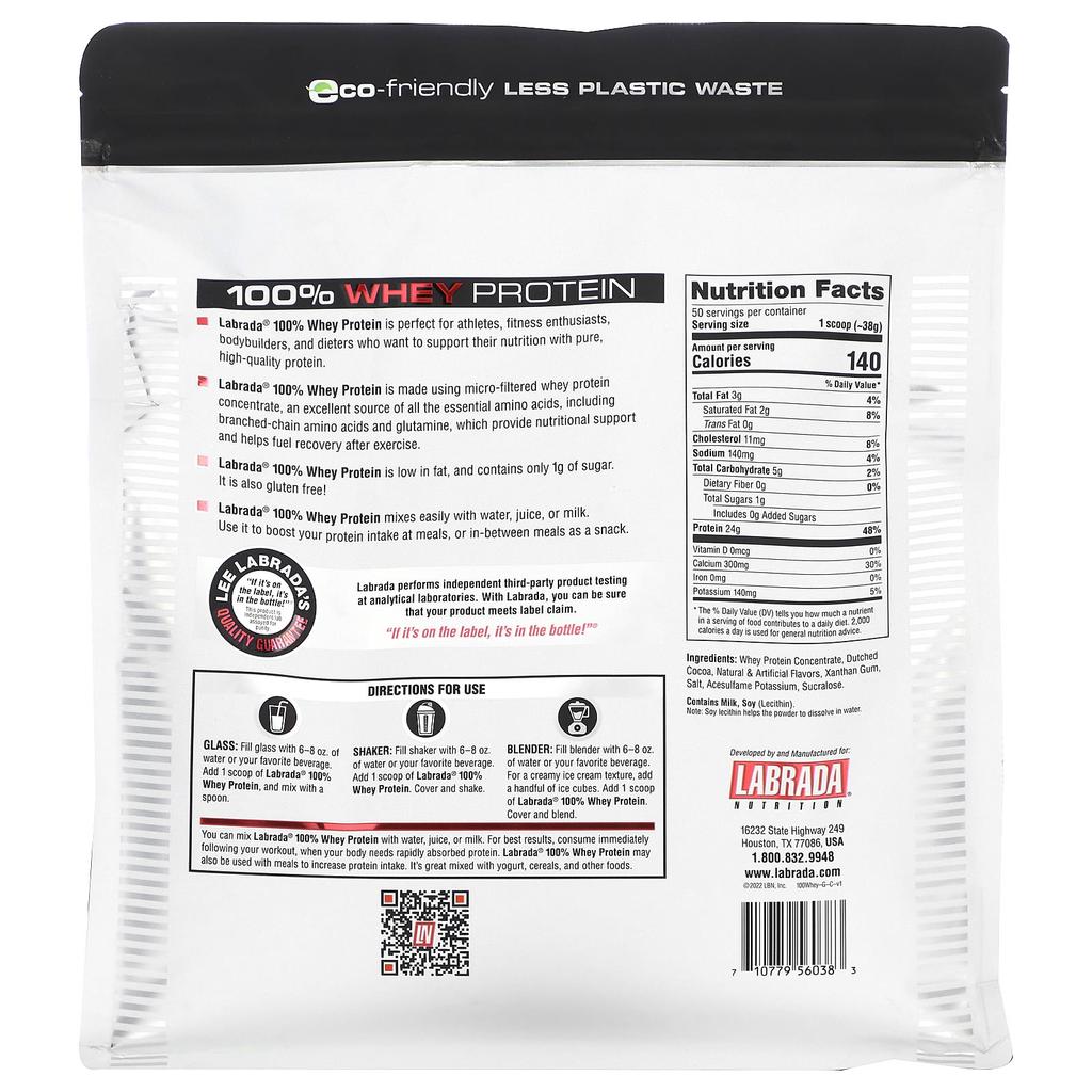 Labrada Nutrition 100% Whey Protein Powder, Chocolate, 4.13 Lbs (1,875 G)