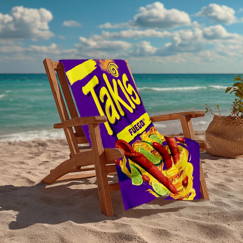 Ультрамягкое пляжное полотенце с тематикой Takis Fuego, идеально подходит для бассейна - кемпинга, дайвинга - идеальный спутник в путешествии, яркое пляжное полотенце.