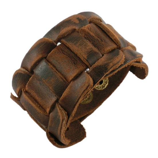 Retro Weave Faux Leather Wristband Snaps Fastener Bracelet Men's Jewelry Gift