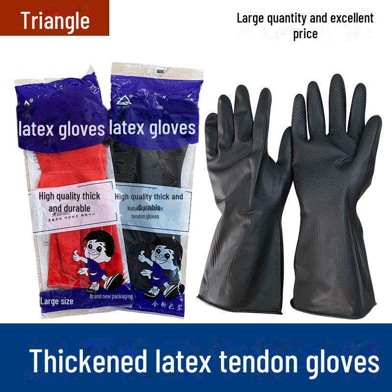 Triangle Thickened Non-Slip Industrial Latex Gloves - Durable Black and Red Rubber for Dishwashing and Cleaning.