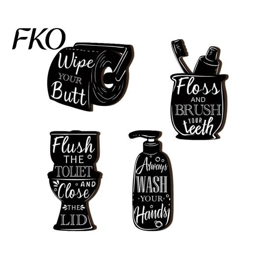 Simple Style Bathroom Decorations 4Pcs Black White Wall Decor, Wooden Art, Hand Sanitizer Toilet Toothbrush Rolling Paper Plaque Cup Signs,