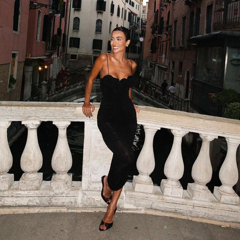 Платье-комбинация с оборками и складками, женское облегающее, с запахом, длинное, сексуальное, с открытой спиной, на бретелях, летняя новая мода