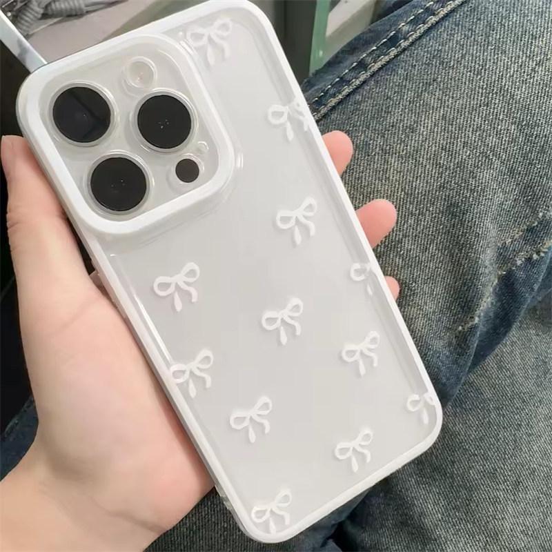 Чехол для телефона с бантом iPhone 16 15 14 13 12 11 Pro Max Plus Mini 7/8 SE 16E, милый мягкий прозрачный чехол с бантом, чехол Candy Cover