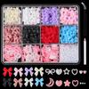 12-Grid Streamer Bow Tie Christmas White Red Resin Bow Nail Jewelry Mixed Set Diy
