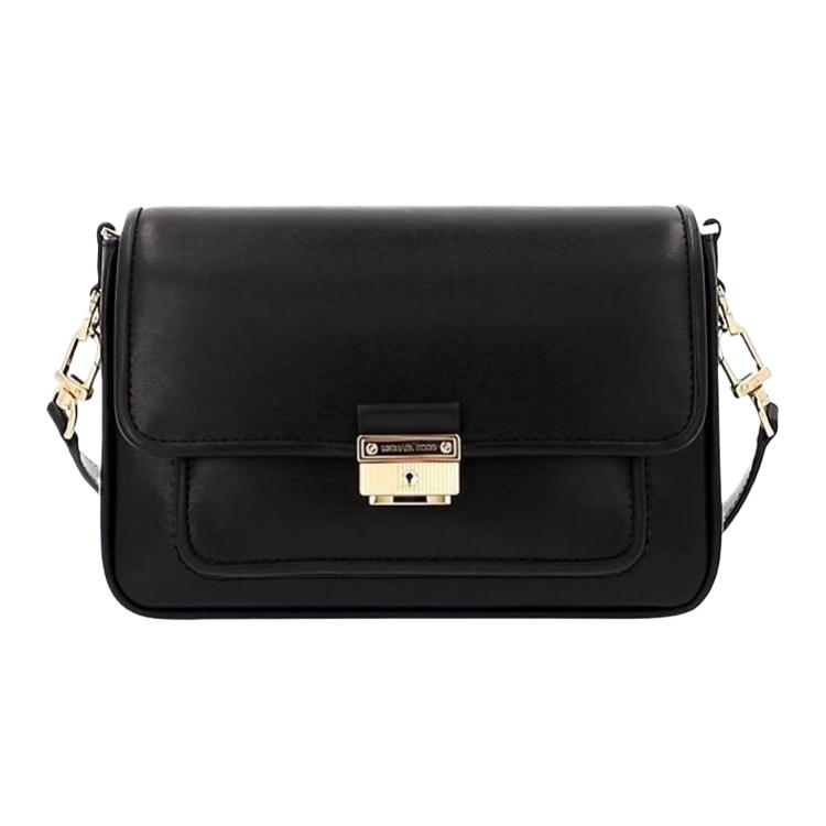 Michael Kors Mk Bradshaw Solid Color Gold Buckle Flap Pebbled Leather Envelope Shoulder Bag Women Shoulder Bag Black 30S1G2BM2L-BLACK