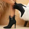Сексуальные женские ботильоны из искусственного меха, элегантные, на тонком высоком каблуке, с острым носком и боковой молнией, модные черные ботинки для женщин, Botas De Mujer
