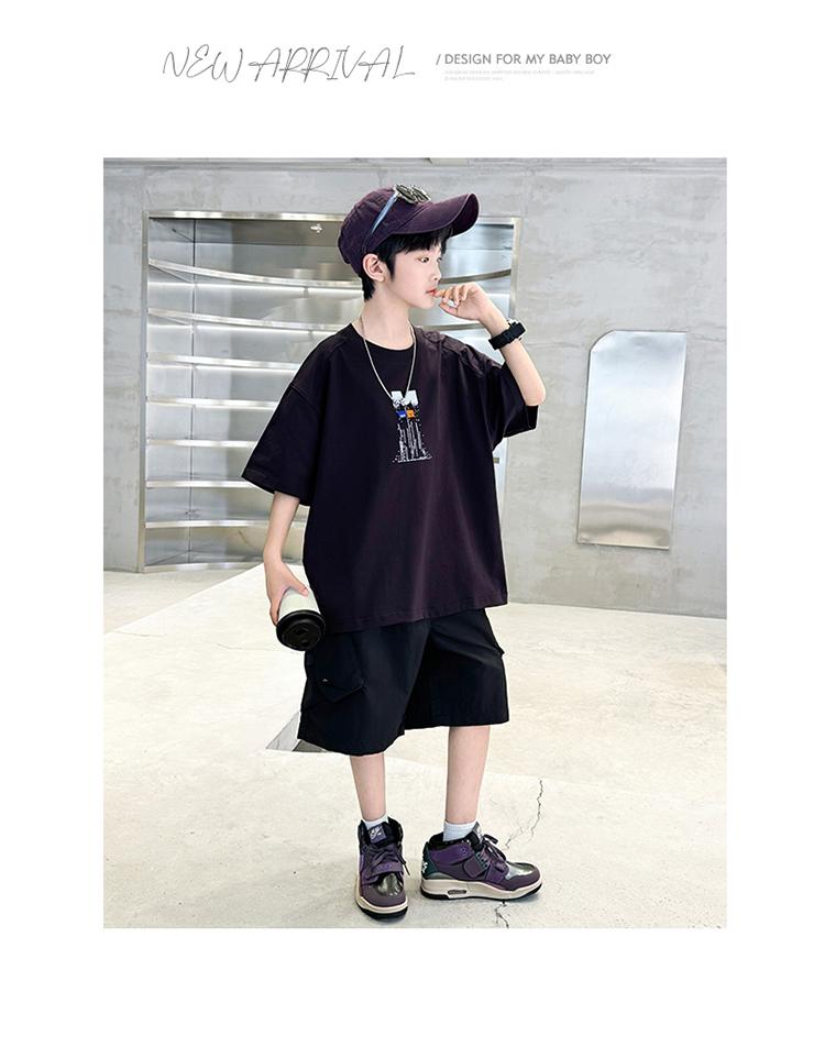 Boys' summer outfit set 2026 new item, mid size children's summer boys' thin short sleeved children's cool and fashionable top trend