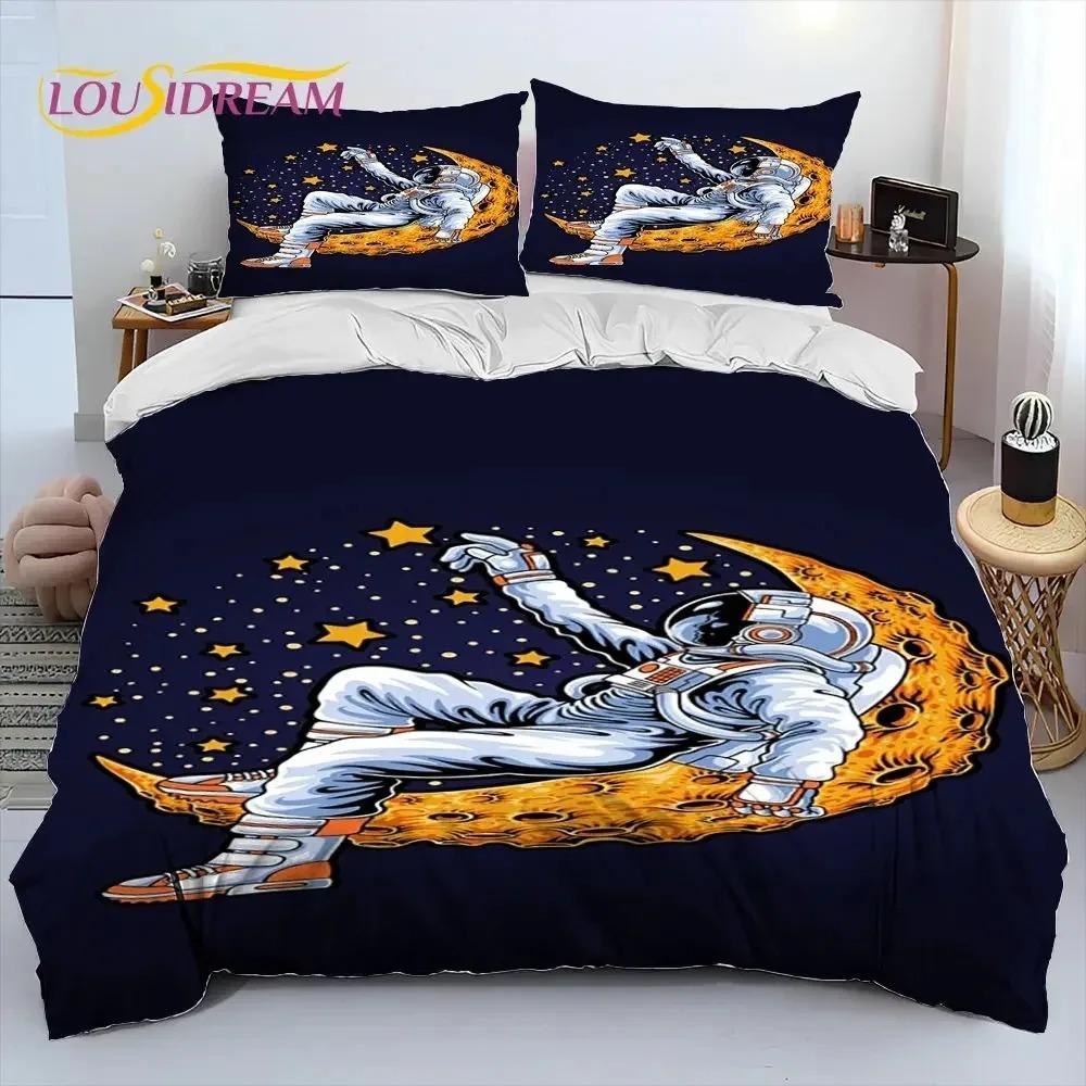 Astronaut Space Cartoon Comforter Bedding Set,Duvet Cover Bed Set Quilt Cover Pillowcase,King Queen Size Bedding Set for Child