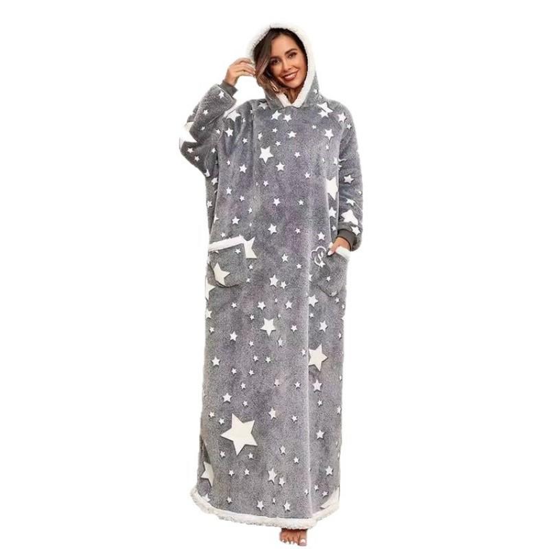 Winter Fleece Lined Hooded Blanket Sweatshirt Oversized Loungewear Home Outdoor
