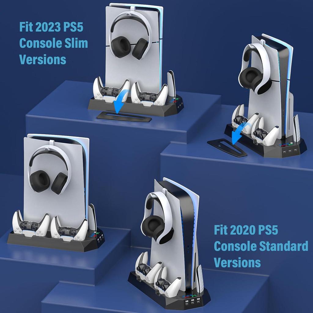 Подставка для охлаждения и зарядки консоли PS5/Slim/Pro с двухфункциональным вентилятором