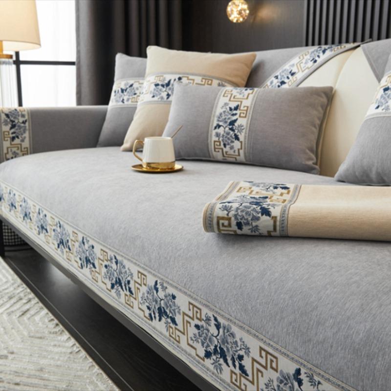 Однотонная противоскользящая подушка для дивана для диванов в гостиной Универсальный чехол-накидка для кресла Полотенце 1 шт. Чехлы для дивана в китайском стиле с вышитым краем