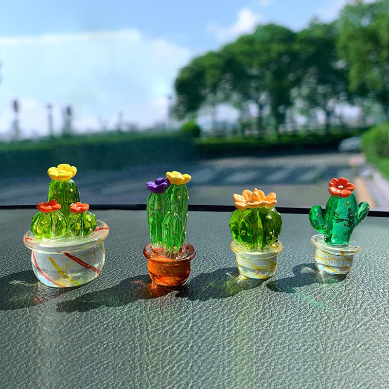 Glass Cactus Figurines Ornaments Mini Bonsai Decor Cute Miniature Desktop Craft