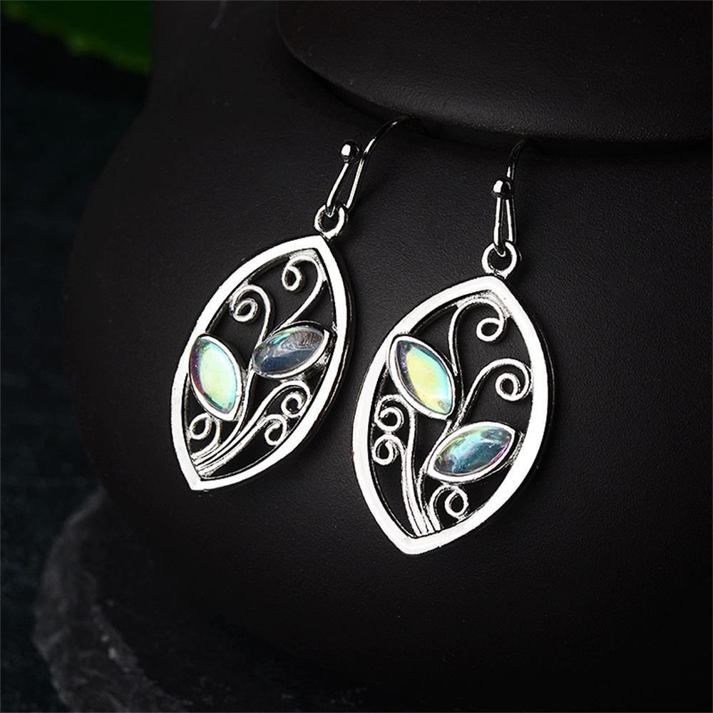 Chic Engagement Wedding Jewelry Leaf Rainbow Moonstone Earrings Multi-Gemstone Ear Stud Dangle
