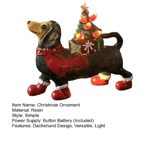 Dachshund Christmas Decor Resin Dog Figurine with Scarf Boots Lighted Blow Mold Xmas Tree Holiday Ornament