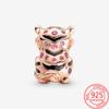 Оригинальные подвески 925 пробы подходят для модного браслета из стерлингового серебра 925 пробы, розового золота, розового кристалла, китайского тигра, бисерные украшения своими руками для женщин