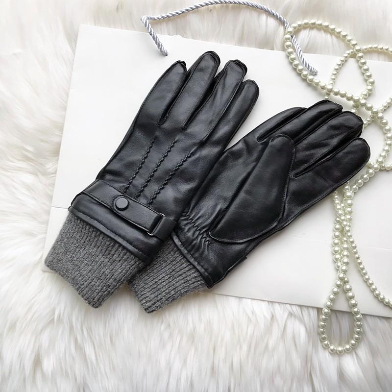 Mens Goatskin Leather Gloves Warm Touchscreen Winter Motorcycle