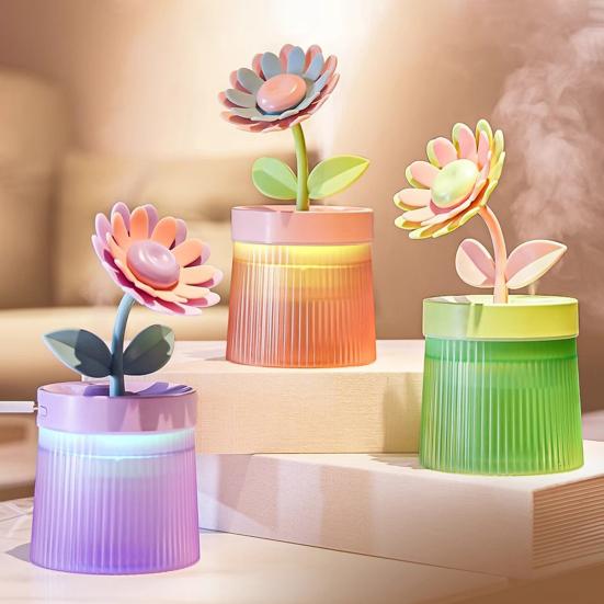 USB-увлажнитель большой емкости в форме цветка с двойным распылением, низким уровнем шума, автоматическим выключением, увлажнитель воздуха, диффузор эфирных масел со светом