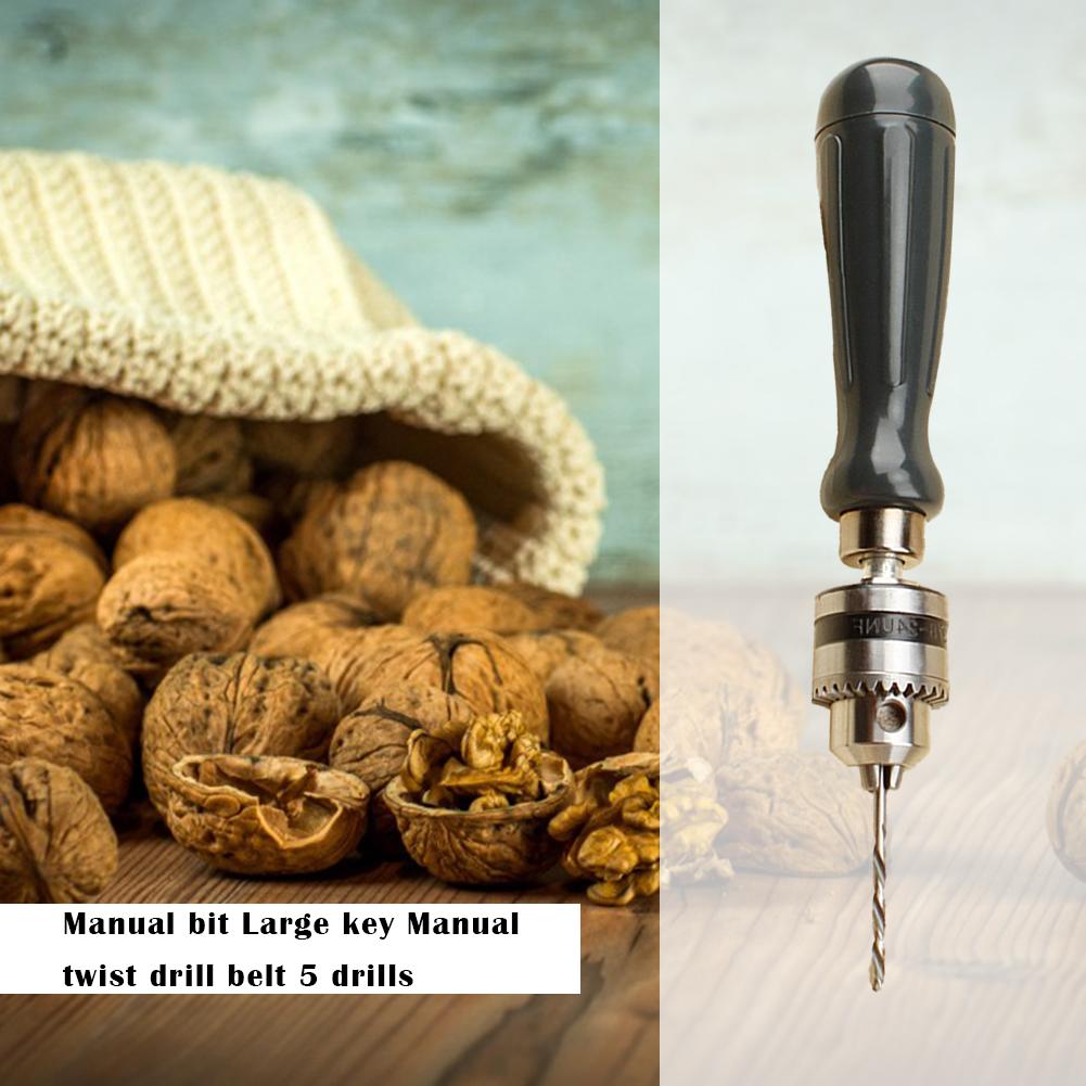 Ручной набор дрели с патроном и сверлами 1,5/2,0/3,0/4,0/5,0 мм Ручные инструменты для сверления Многофункциональная ручная спиральная дрель DIY ручные инструменты