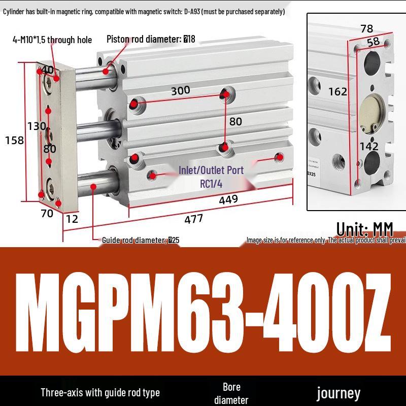Compact Three-Axis Pneumatic Guided Rod Cylinder 12/16/20/25/32-10/20/40/50/75z