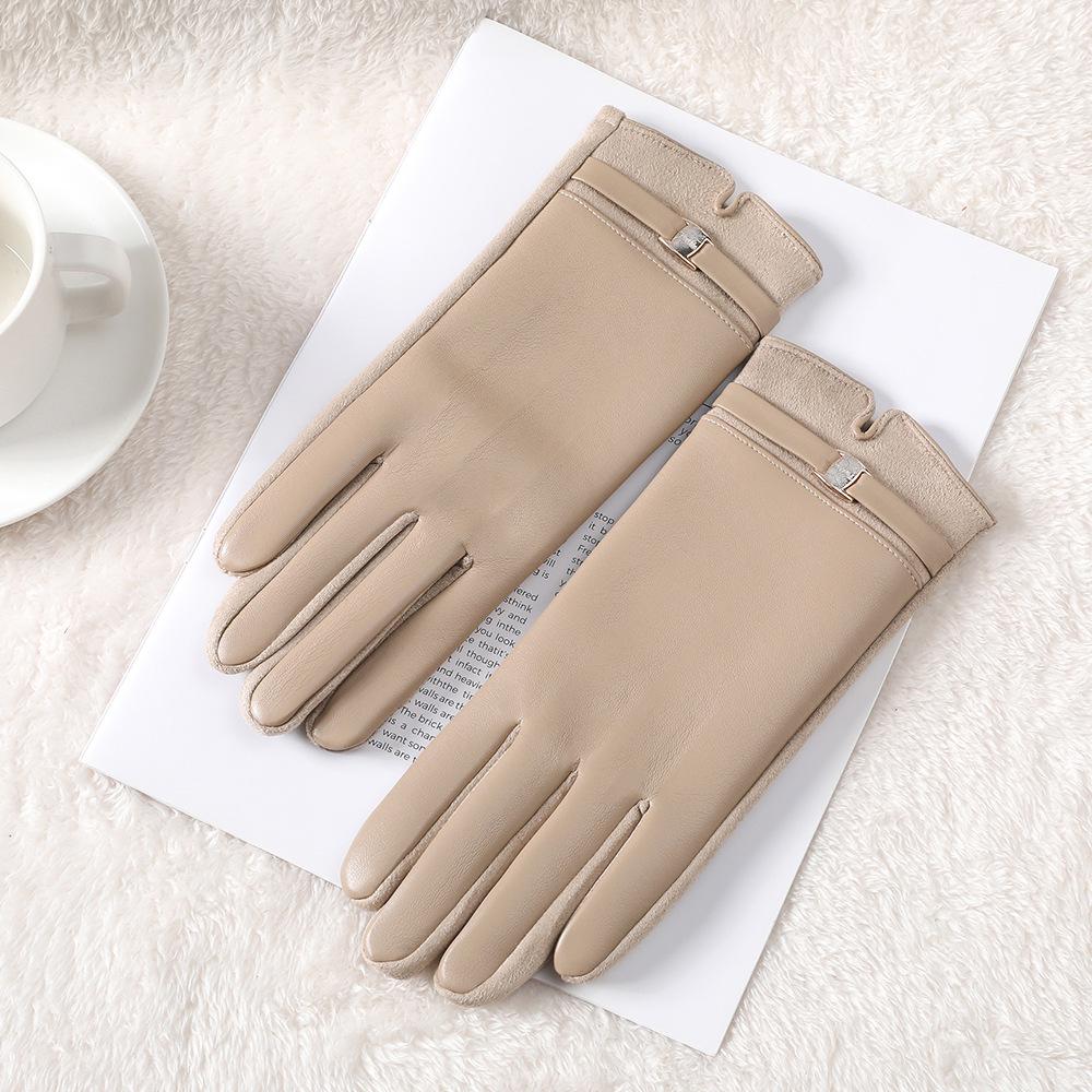 Женские Милые Ветрозащитные Перчатки из Искусственной Кожи: Зимняя езда на велосипеде, вождение и сенсорный экран, с толстой бархатной подкладкой