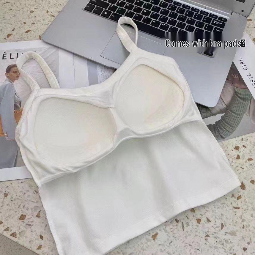 Женский топ-майка в корейском стиле с фиксированными чашками, спортивный топ-труба с защитой от обнажения (Wire-Free)