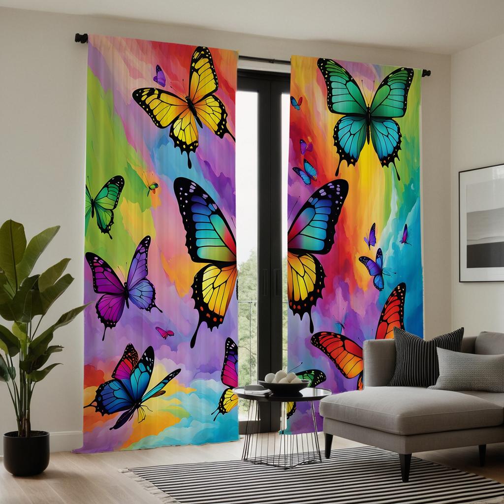 2pcs HD Multicolor Butterfly Decorative Curtain Color System Digital Printed Curtain Home Decoration Style Decoration Living