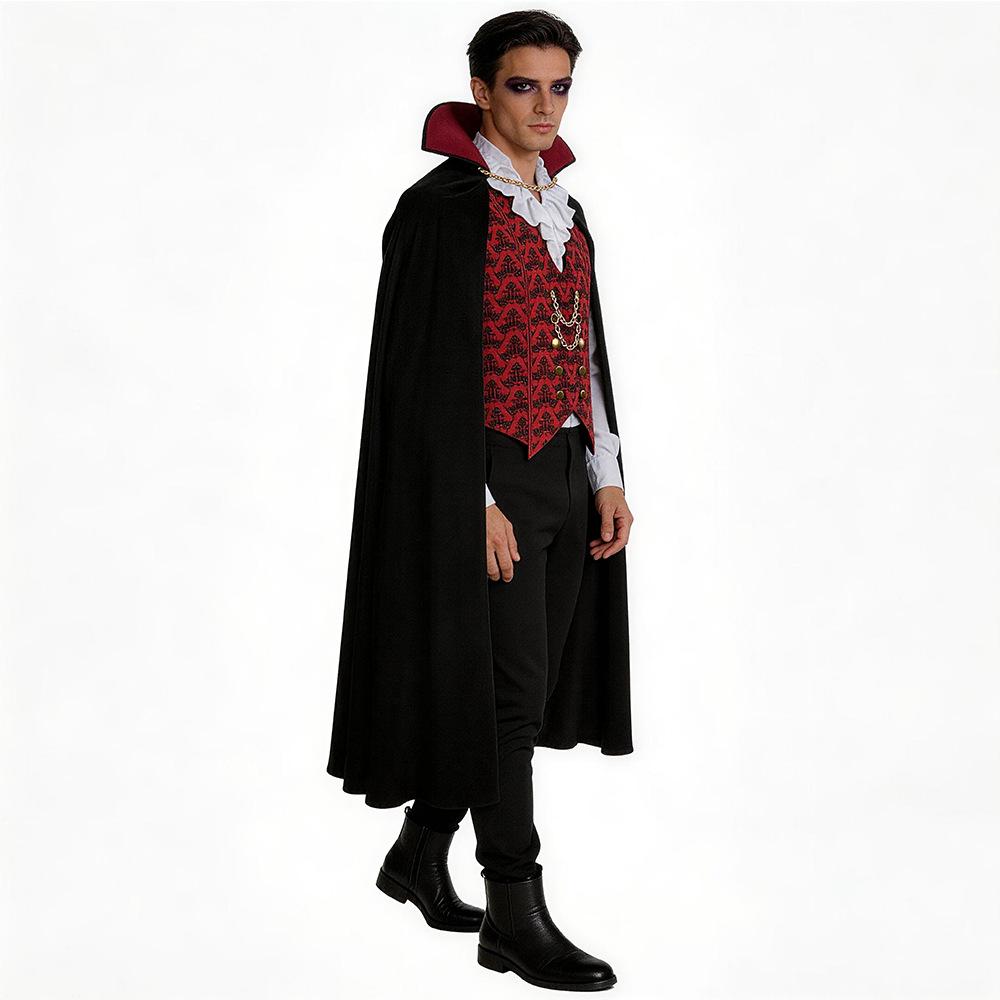 Halloween Vampire Costume - Dracula Cosplay Outfit for Men Scary Bloodsucking Demon Party Suit Black One Size